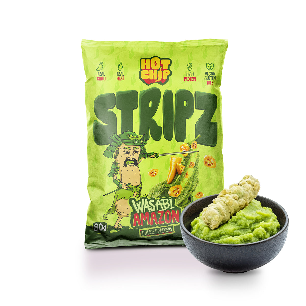 Hot Chip Stripz wasabi amazon 80g tray 20 stuks pittige snacks groothandel