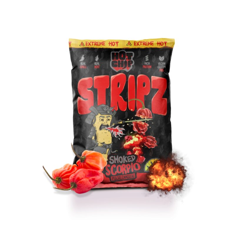 Hot Chip Stripz smoked scorpio 80g tray 20 stuks extreem pittige snacks groothandel